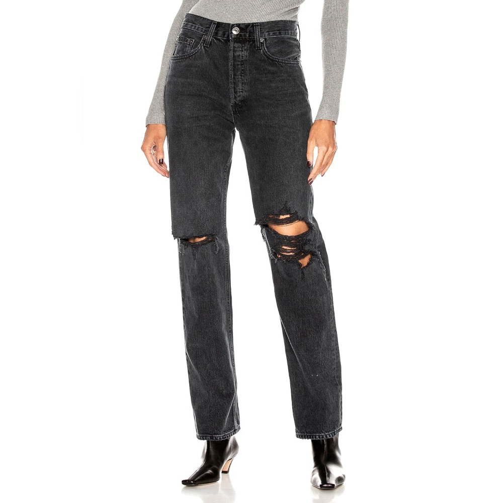 Agolde Lana Straight Jeans in Disorder, Black Wash, Charcoal Gray, Women’s 24